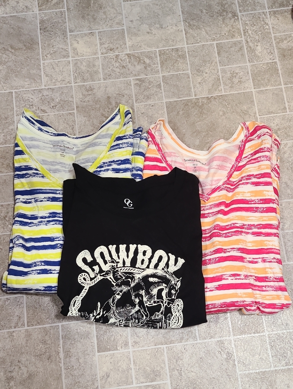 Womens Tee Shirts Tops Lot of 3 sz 3X Black Stripe Cowboy Summer Casual Comfort